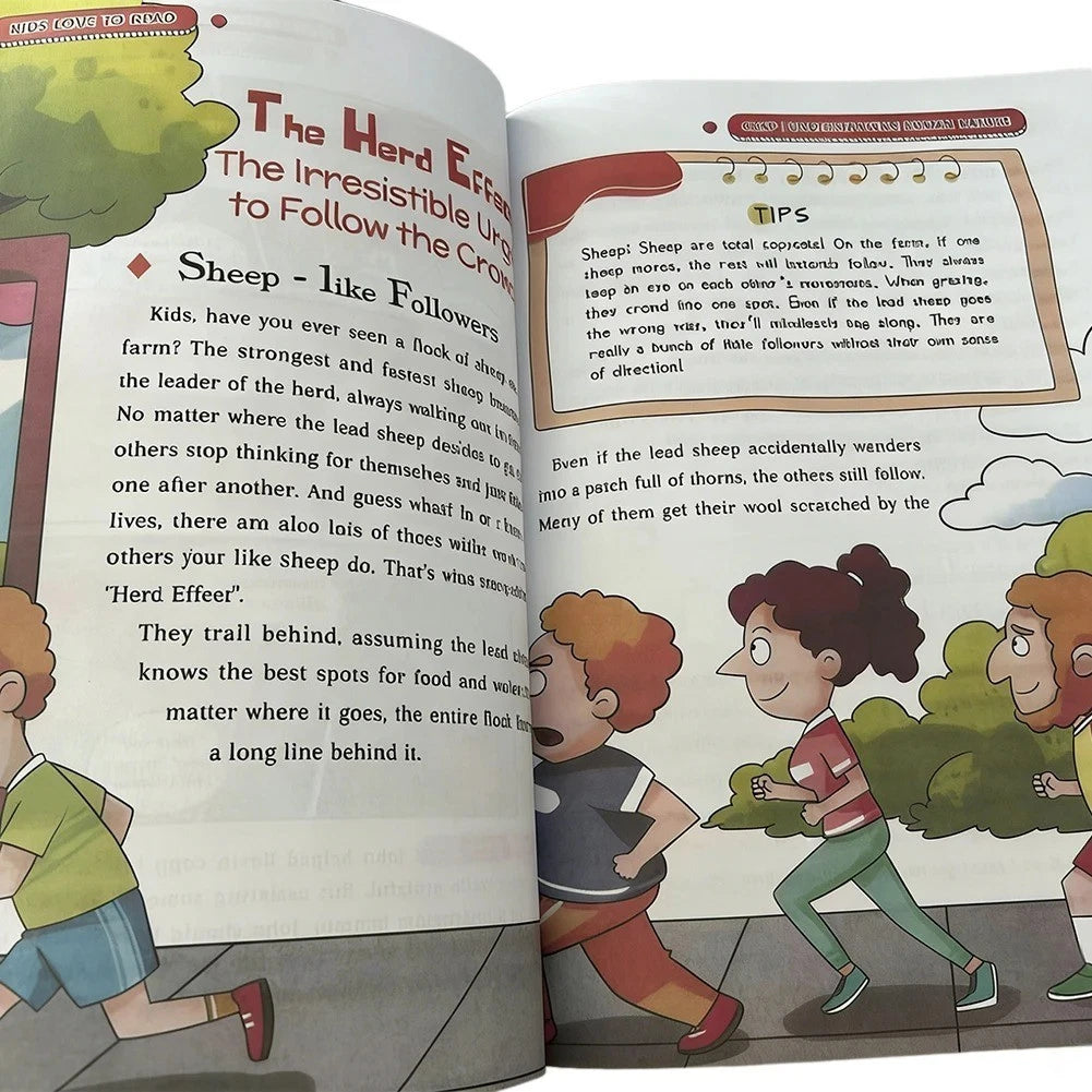 Illustrated inside pages explaining the herd effect