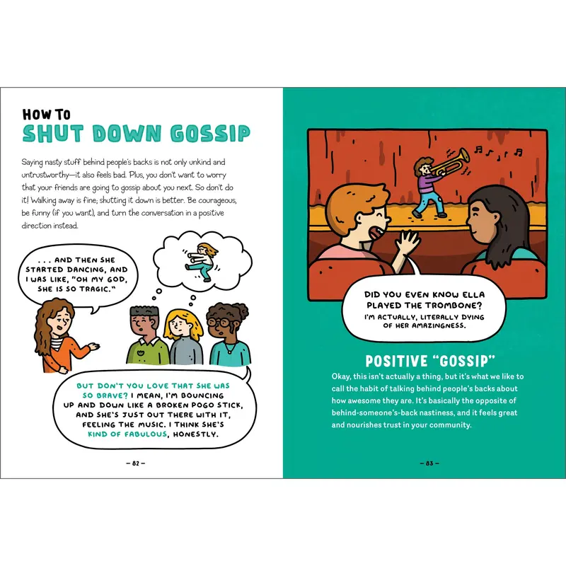 Inside pages teaching children how to respond to gossip