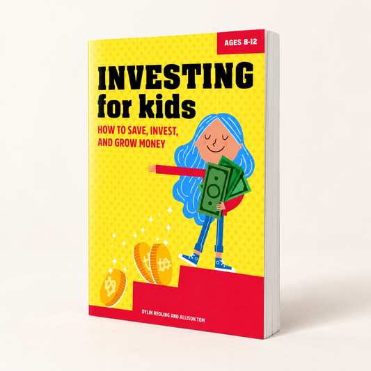 Investing for Kids paperback book cover on a clean studio background