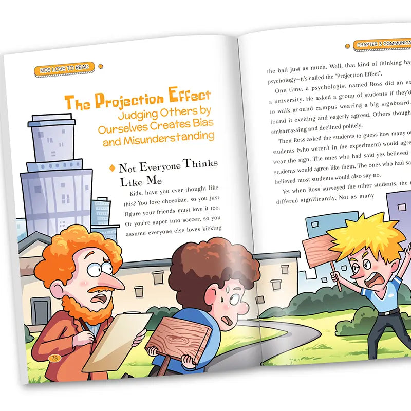 Inside pages explaining the projection effect for children