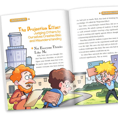 Inside pages explaining the projection effect for children