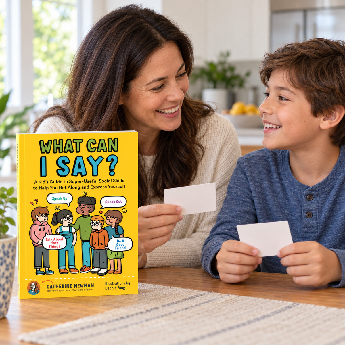 Parent and child practicing conversations with What Can I Say